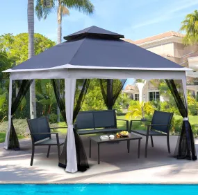 11x 11Ft Pop Up Gazebo Canopy With Removable Zipper Netting,2-Tier Soft Top Event Tent,blue