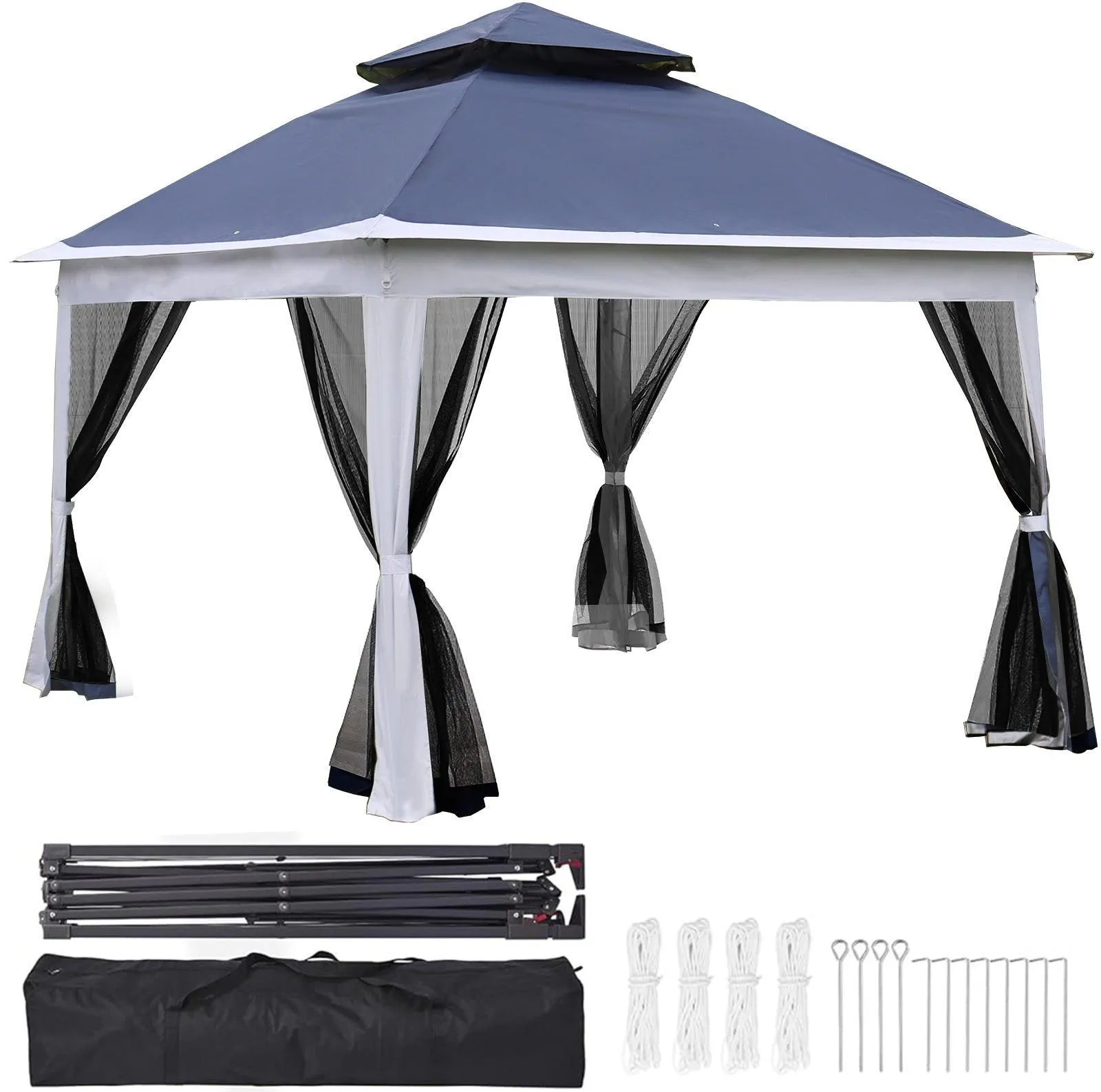 11x 11Ft Pop Up Gazebo Canopy With Removable Zipper Netting,2-Tier Soft Top Event Tent,blue