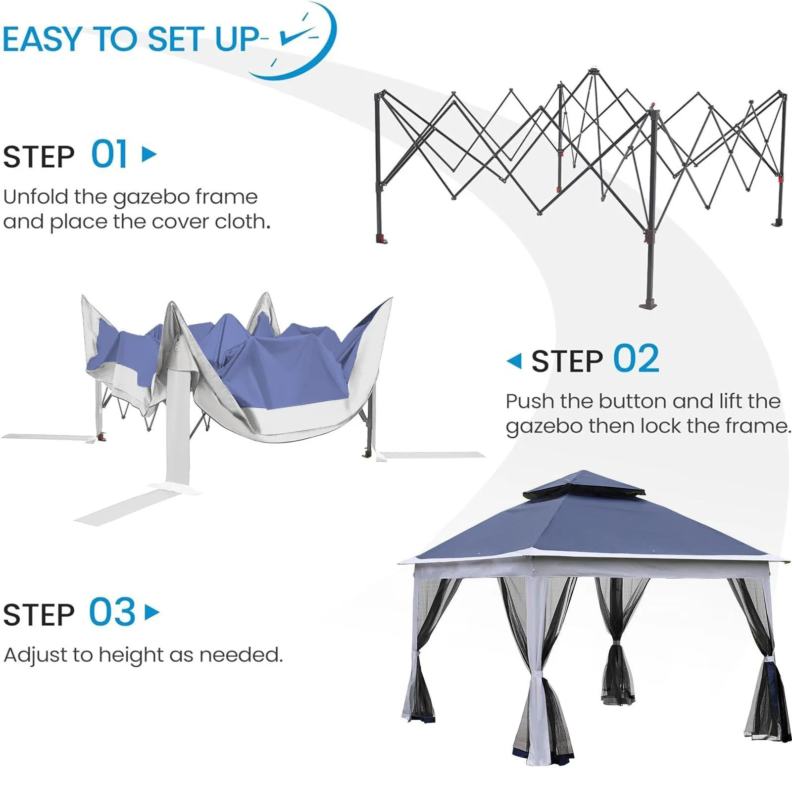 11x 11Ft Pop Up Gazebo Canopy With Removable Zipper Netting,2-Tier Soft Top Event Tent,blue