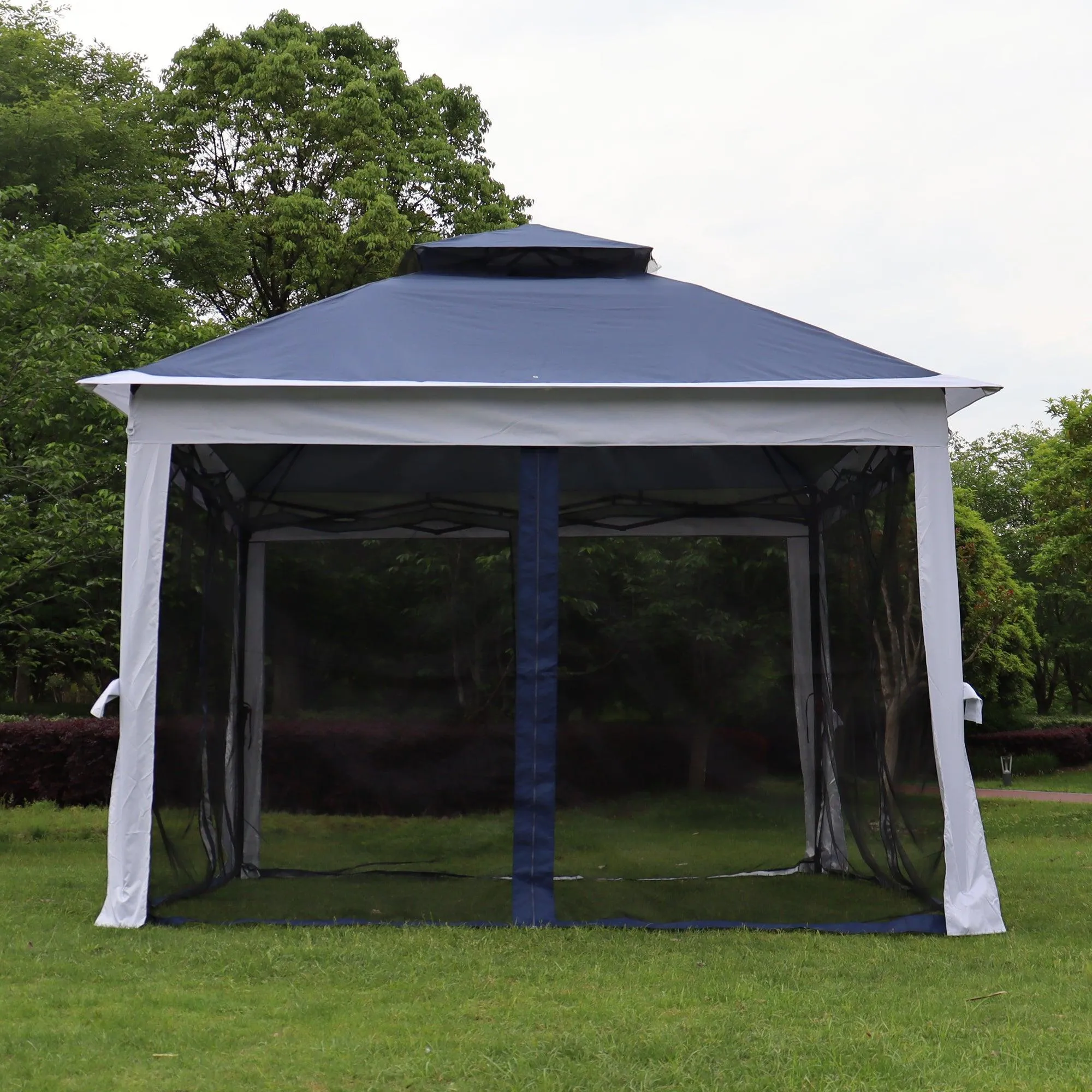 11x 11Ft Pop Up Gazebo Canopy With Removable Zipper Netting,2-Tier Soft Top Event Tent,blue