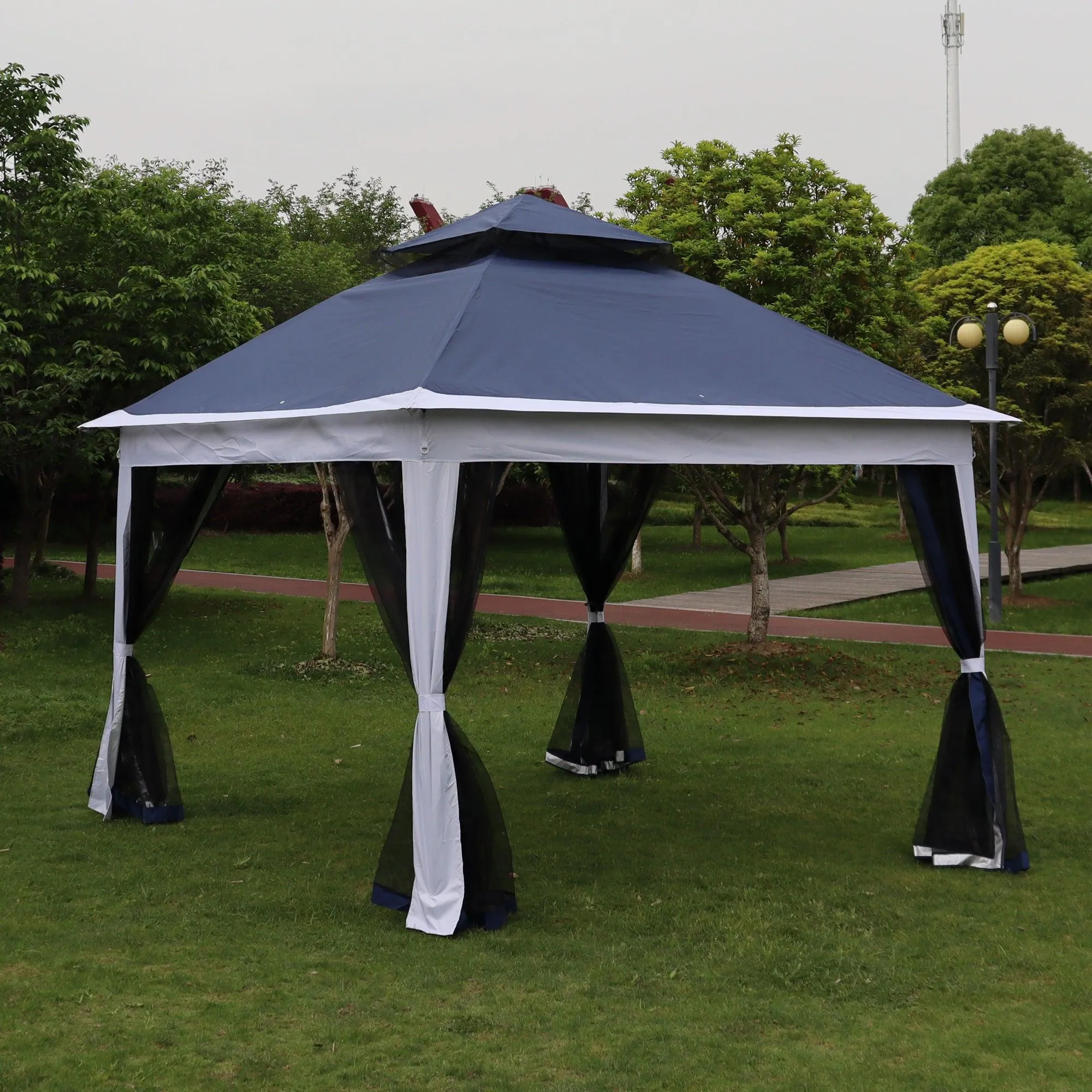 11x 11Ft Pop Up Gazebo Canopy With Removable Zipper Netting,2-Tier Soft Top Event Tent,blue