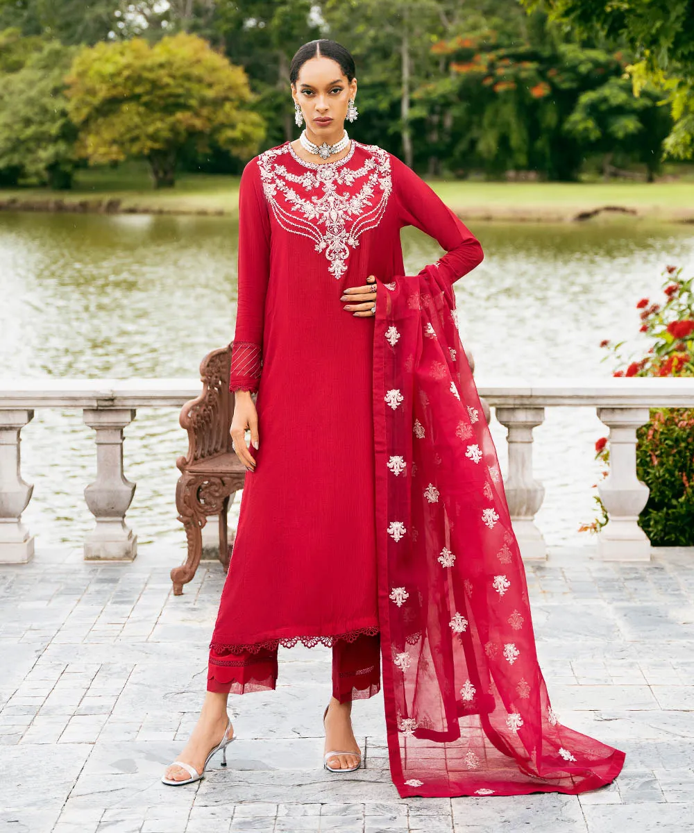 3 Piece - Embroidered Raw Silk Suit