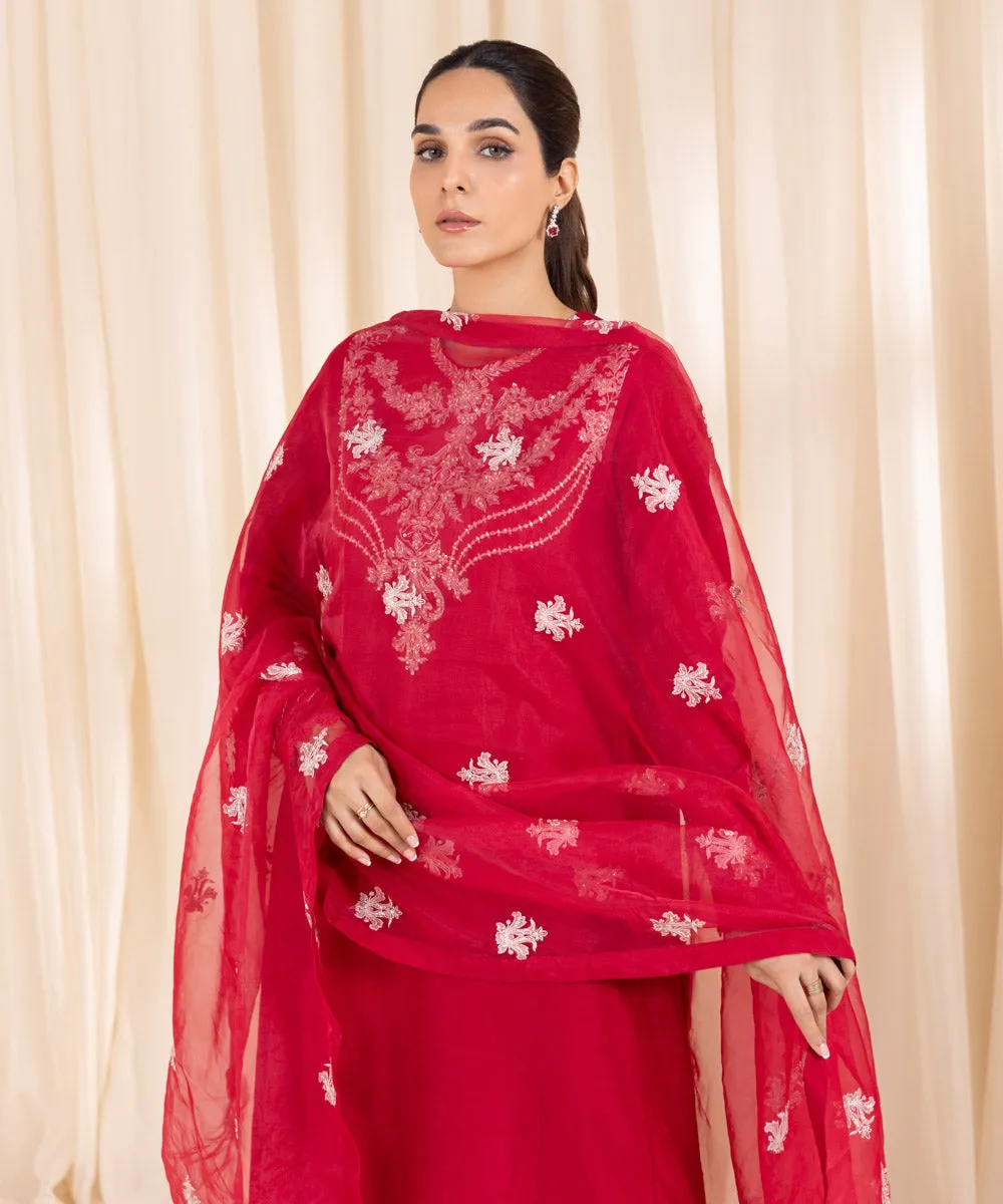 3 Piece - Embroidered Raw Silk Suit