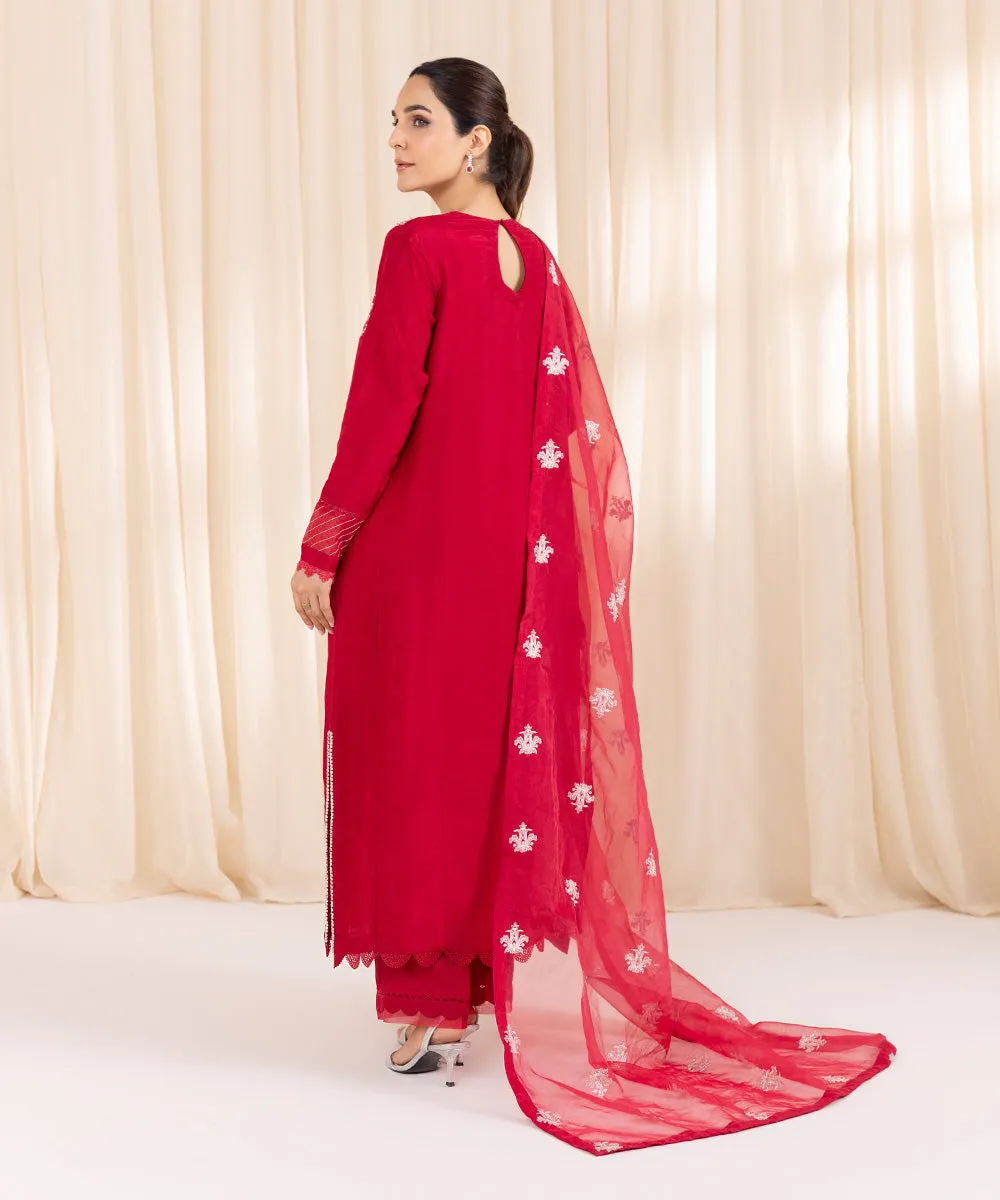 3 Piece - Embroidered Raw Silk Suit