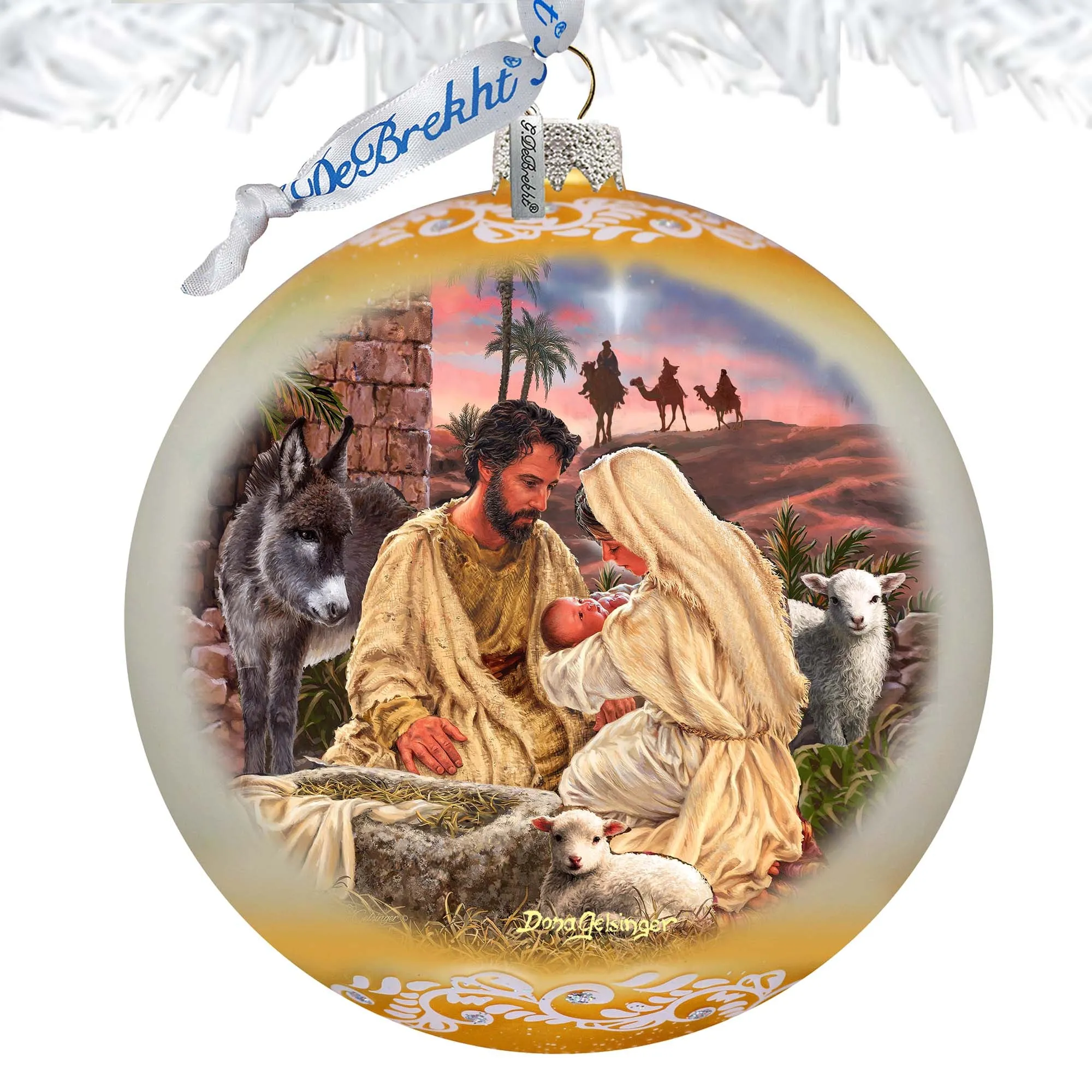 A Miracle Is Born in Gold Lg Glass Ornament by D. Gelsinger - Nativity Holiday Décor - 73952G