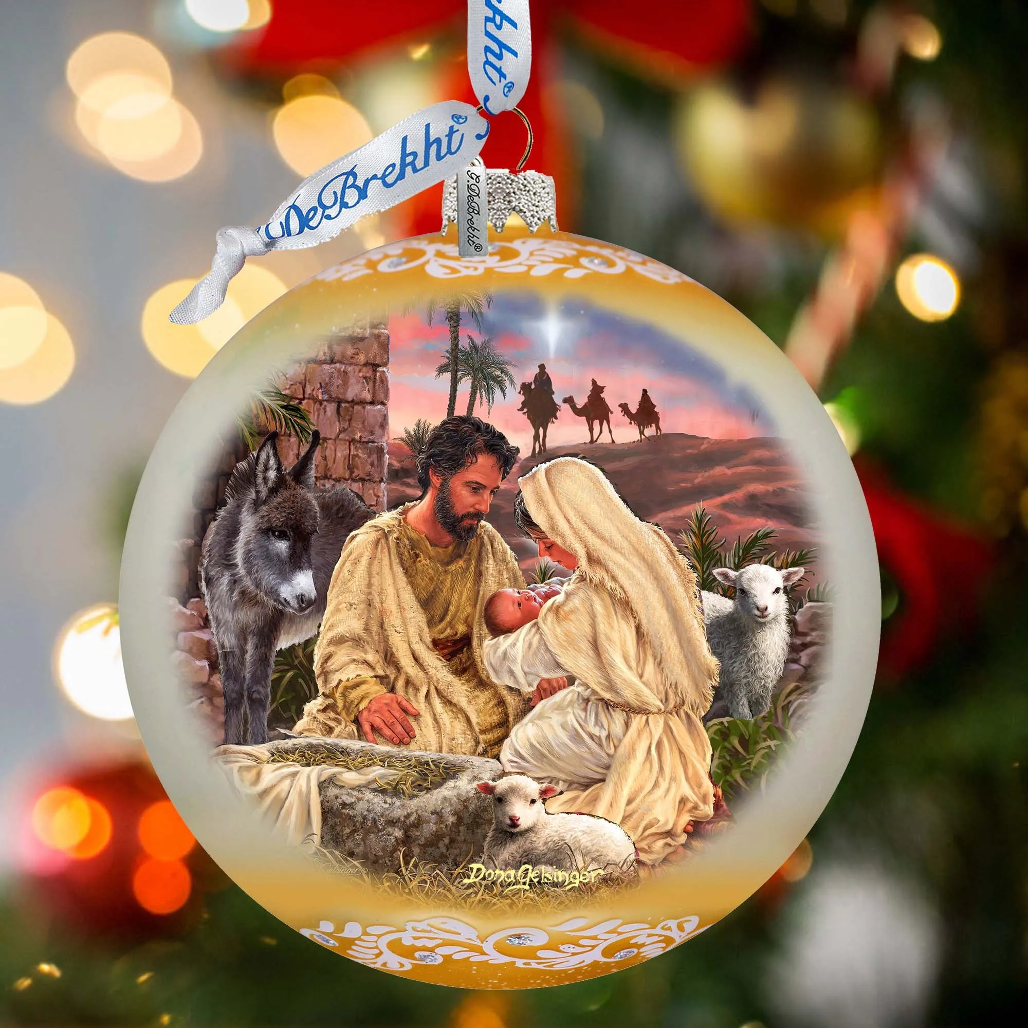 A Miracle Is Born in Gold Lg Glass Ornament by D. Gelsinger - Nativity Holiday Décor - 73952G