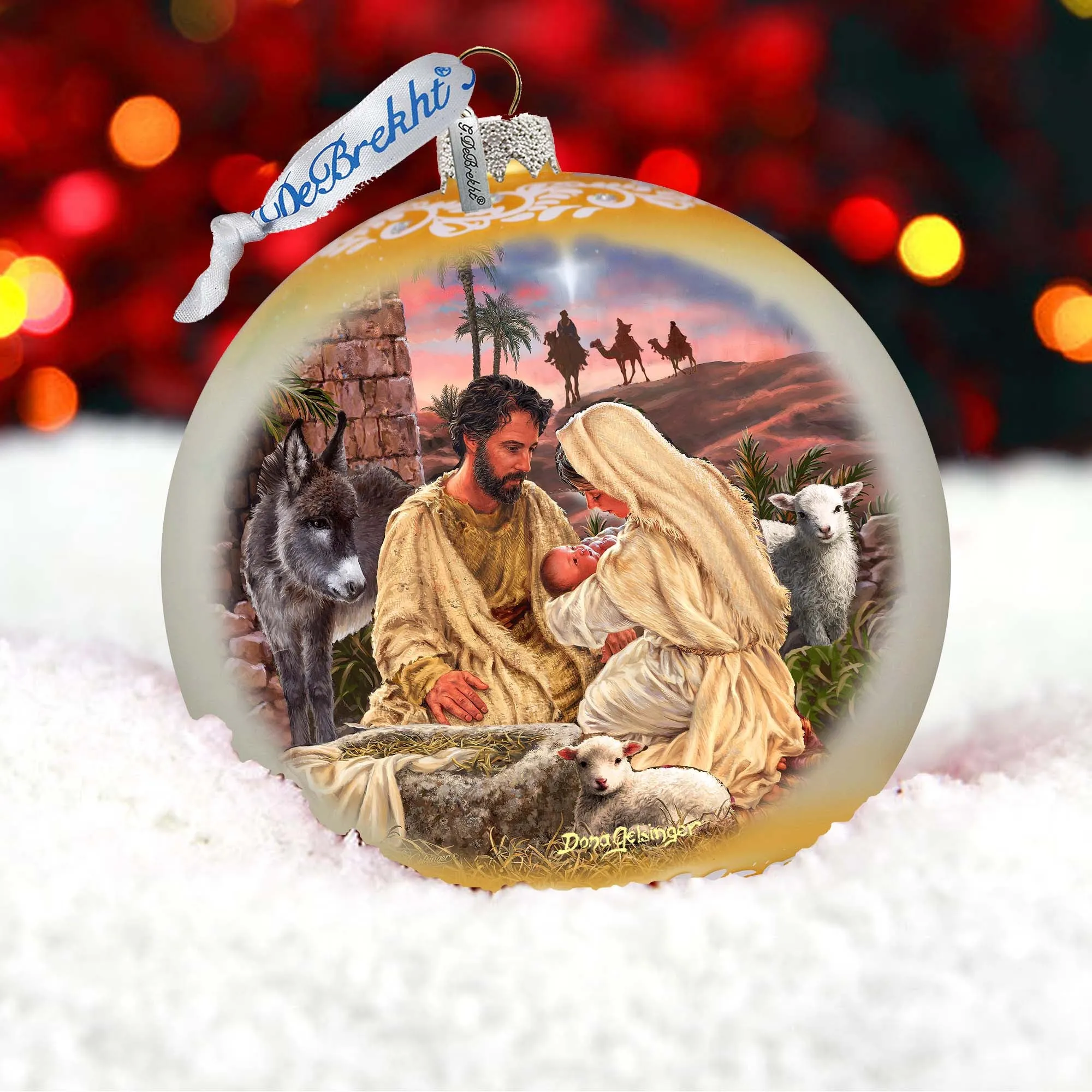 A Miracle Is Born in Gold Lg Glass Ornament by D. Gelsinger - Nativity Holiday Décor - 73952G