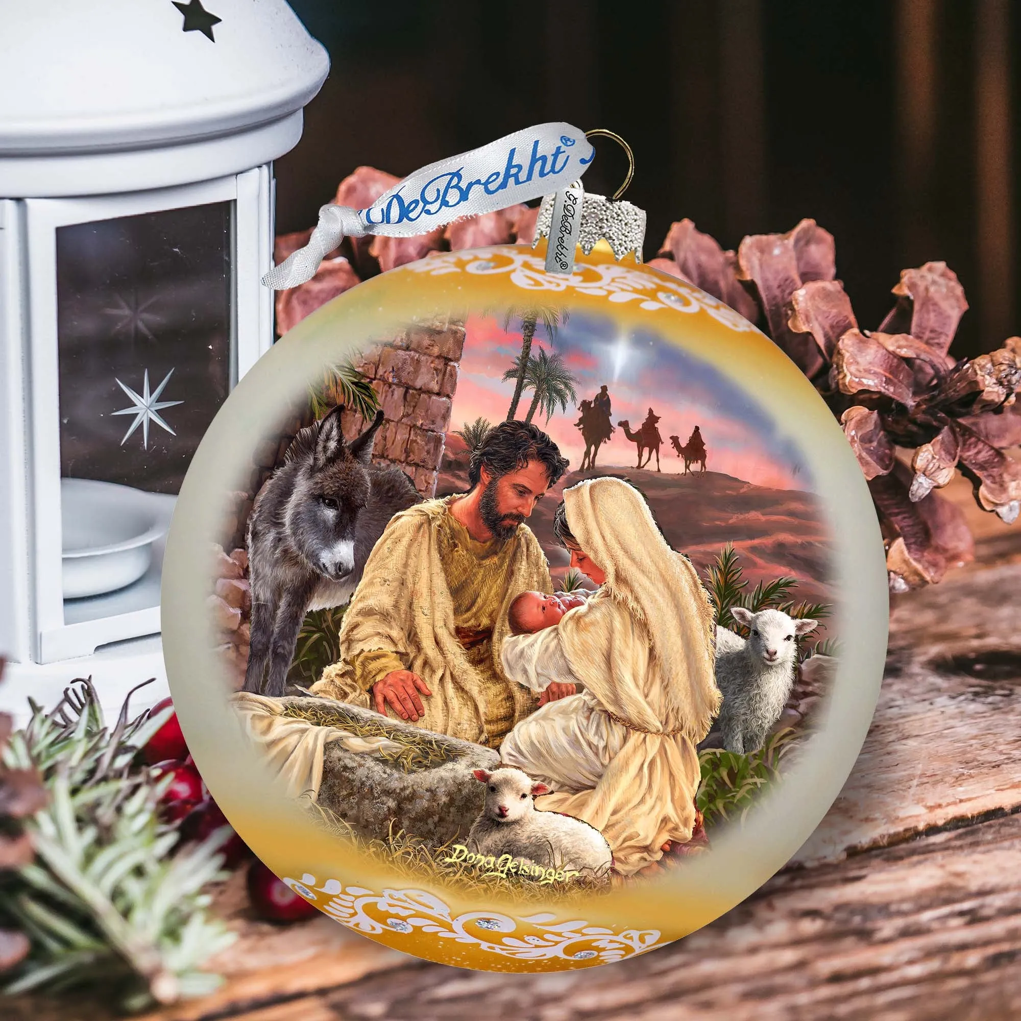 A Miracle Is Born in Gold Lg Glass Ornament by D. Gelsinger - Nativity Holiday Décor - 73952G