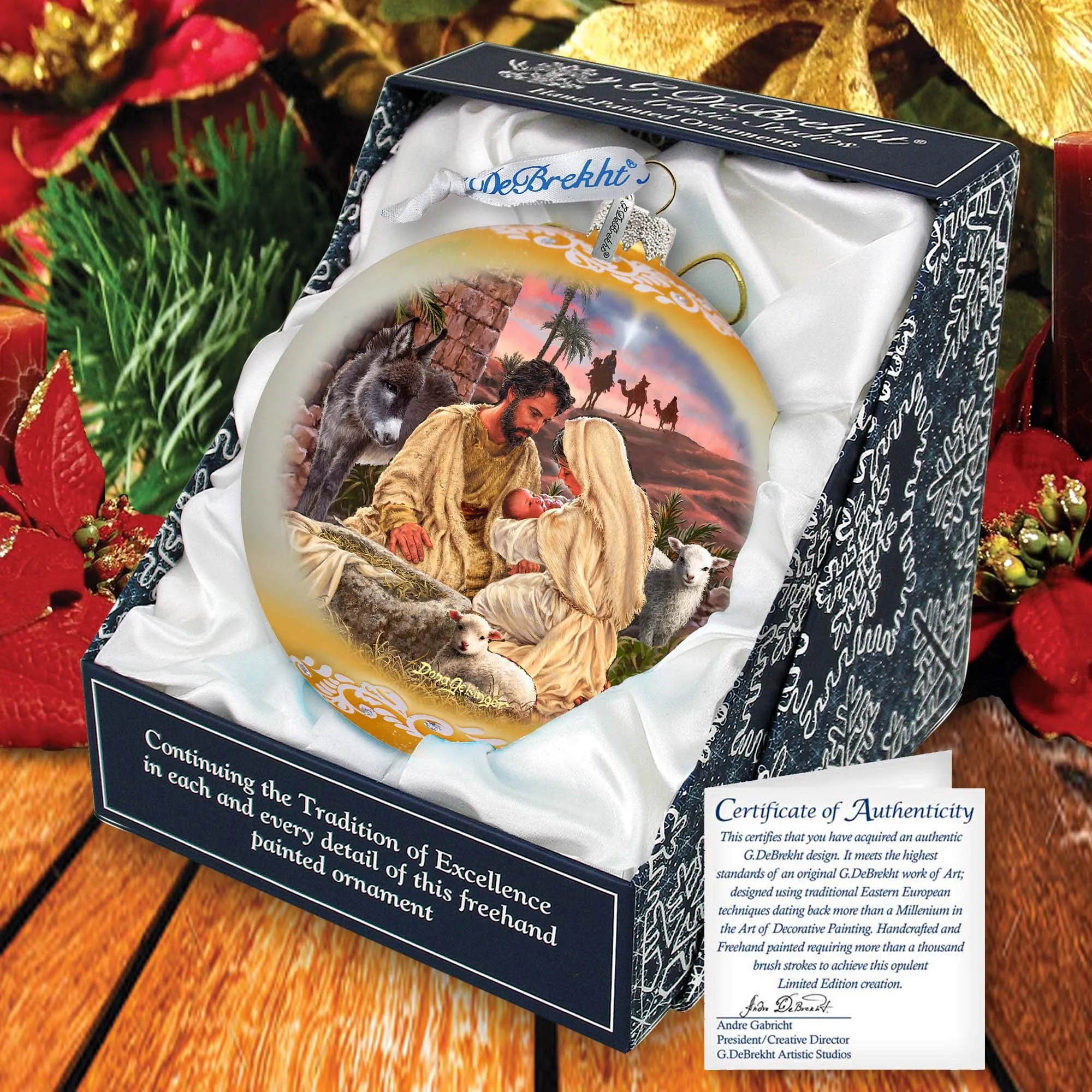 A Miracle Is Born in Gold Lg Glass Ornament by D. Gelsinger - Nativity Holiday Décor - 73952G