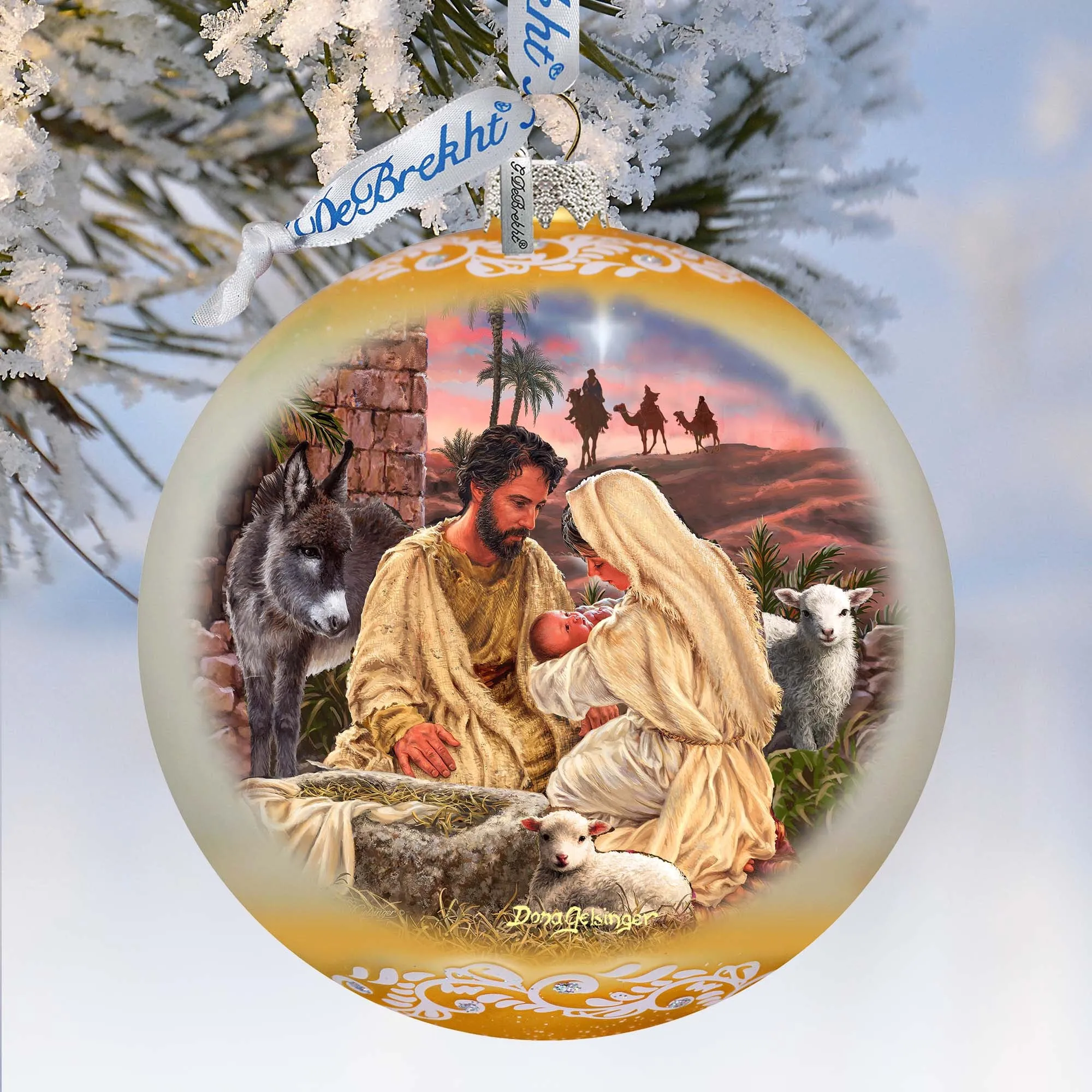 A Miracle Is Born in Gold Lg Glass Ornament by D. Gelsinger - Nativity Holiday Décor - 73952G