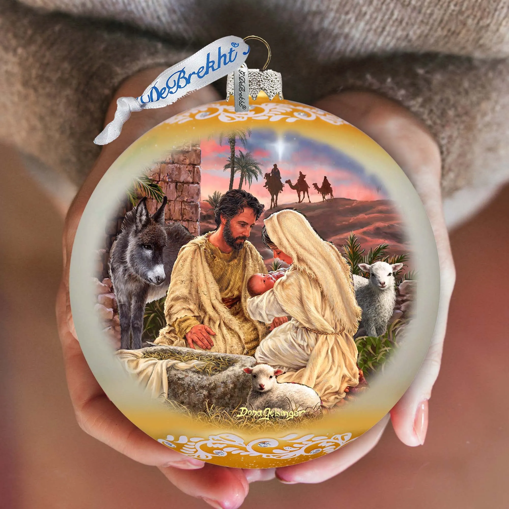 A Miracle Is Born in Gold Lg Glass Ornament by D. Gelsinger - Nativity Holiday Décor - 73952G