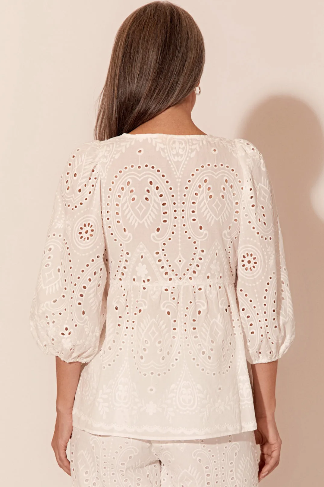 Adorne Vivienne Deco Broderie Top White