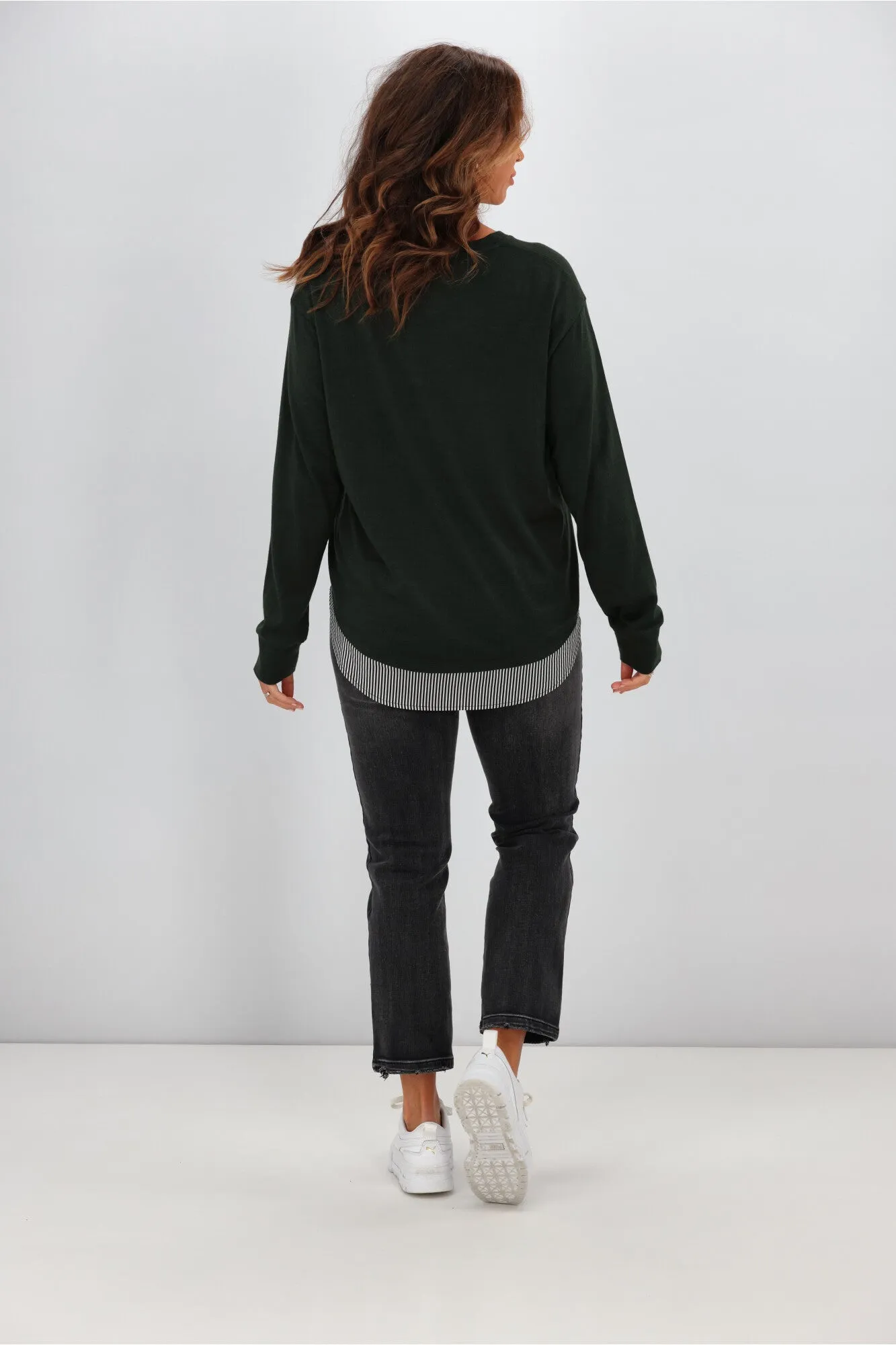 Alpine by Shine On Jayla Merino Crew Top with Contrast Hem Olive