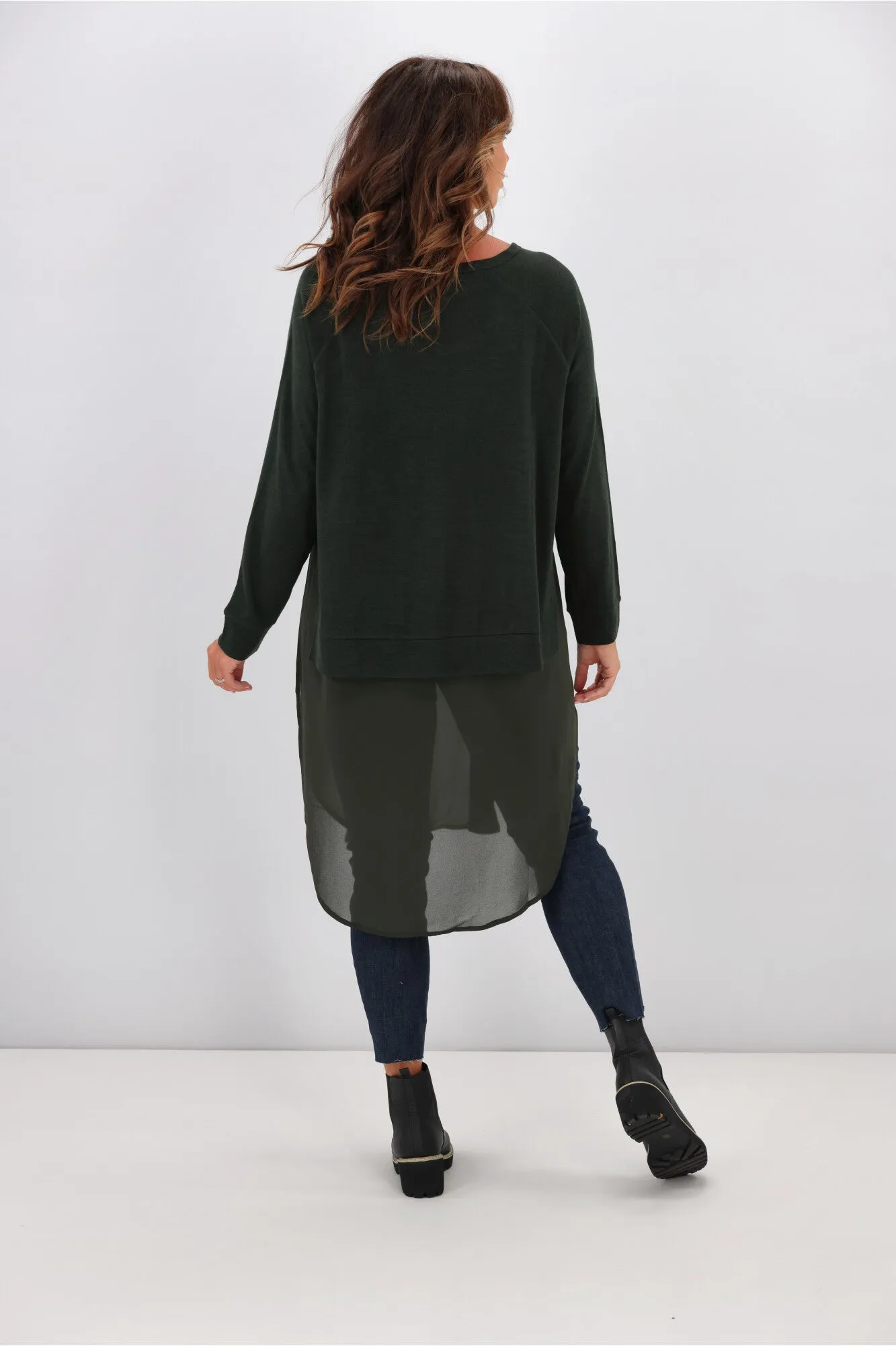 Alpine by Shine On Phoebe Merino & Chiffon Tunic Olive