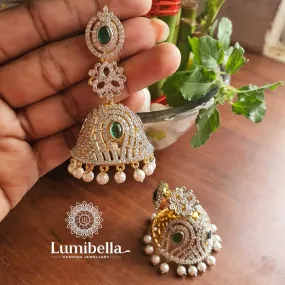 American Diamond Green Jhumkas