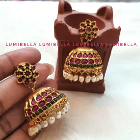 Antique Gold Jhumka With Guttapusalu Beads