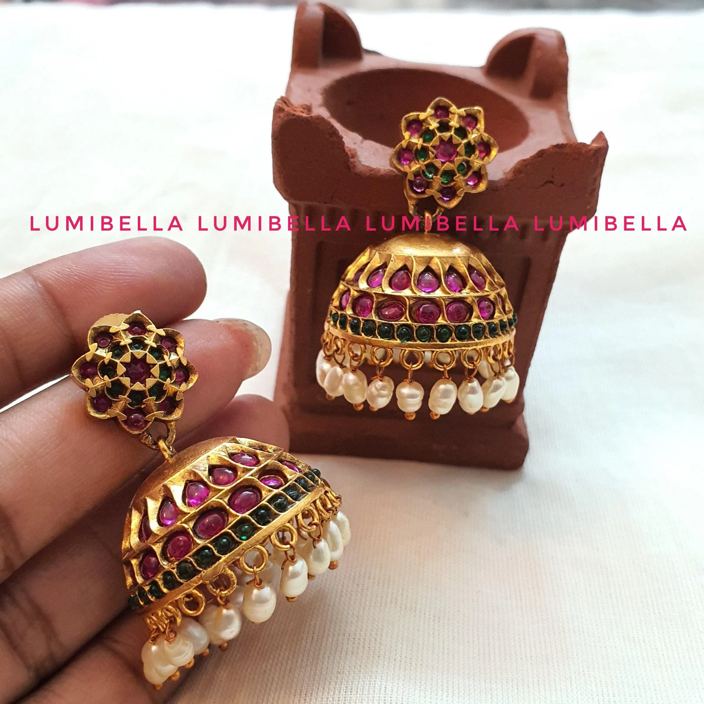 Antique Gold Jhumka With Guttapusalu Beads