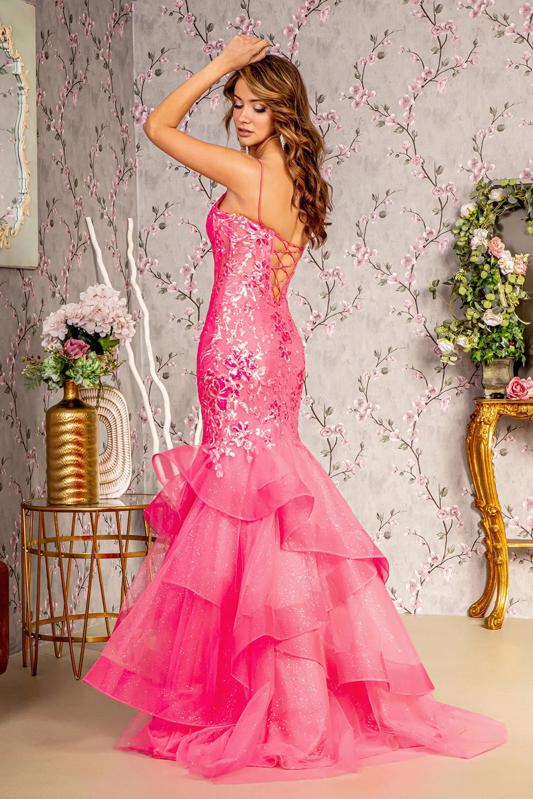 Applique Sleeveless Ruffled Mermaid Dress by GLS Gloria GL3205