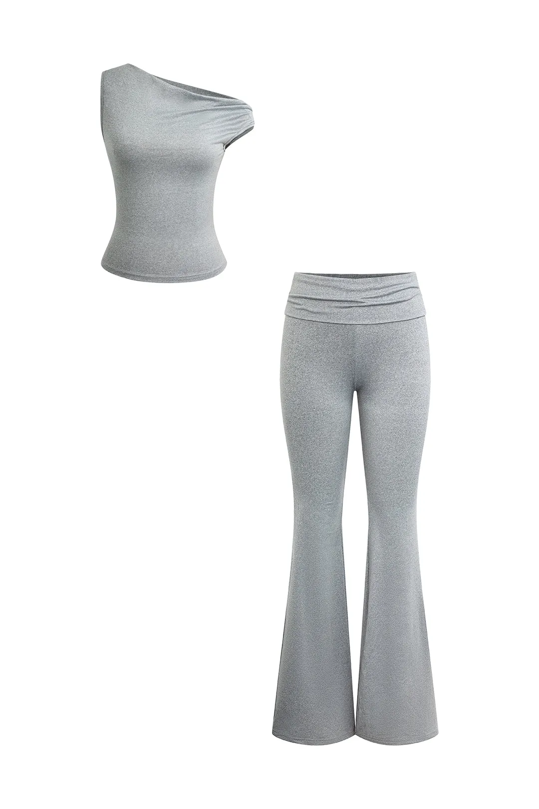 Asymmetrical Top And Flare Leg Pants Set