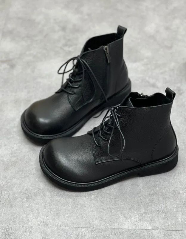 Autumn Winter Wide Toe Box Lace up Retro Ankle Boots 35-41