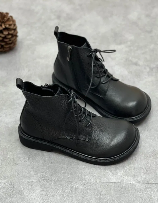 Autumn Winter Wide Toe Box Lace up Retro Ankle Boots 35-41