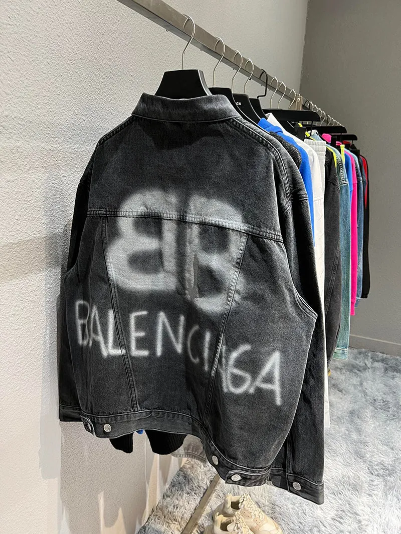 BALENCIAGA SPRAY PAINT LOGO DENIM JACKET