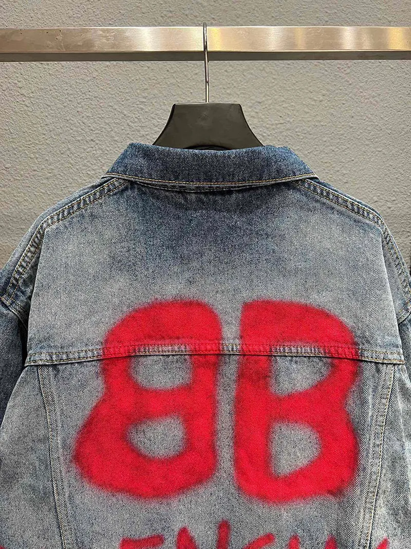 BALENCIAGA SPRAY PAINT LOGO DENIM JACKET