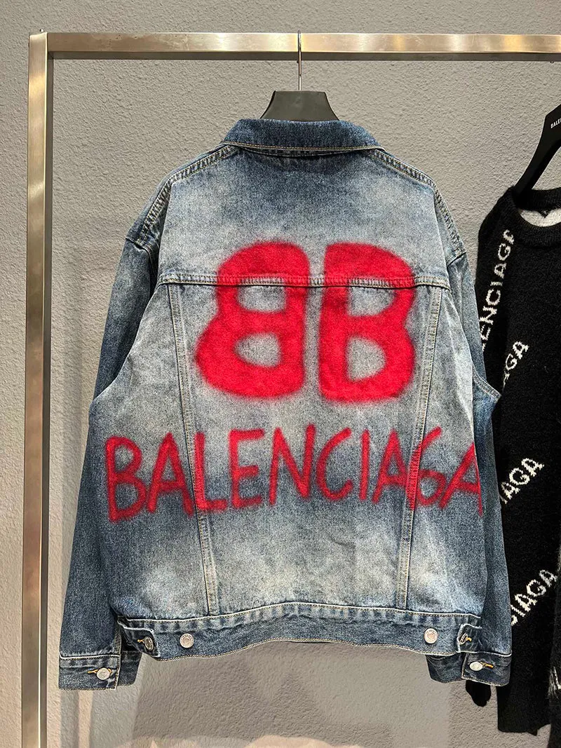 BALENCIAGA SPRAY PAINT LOGO DENIM JACKET