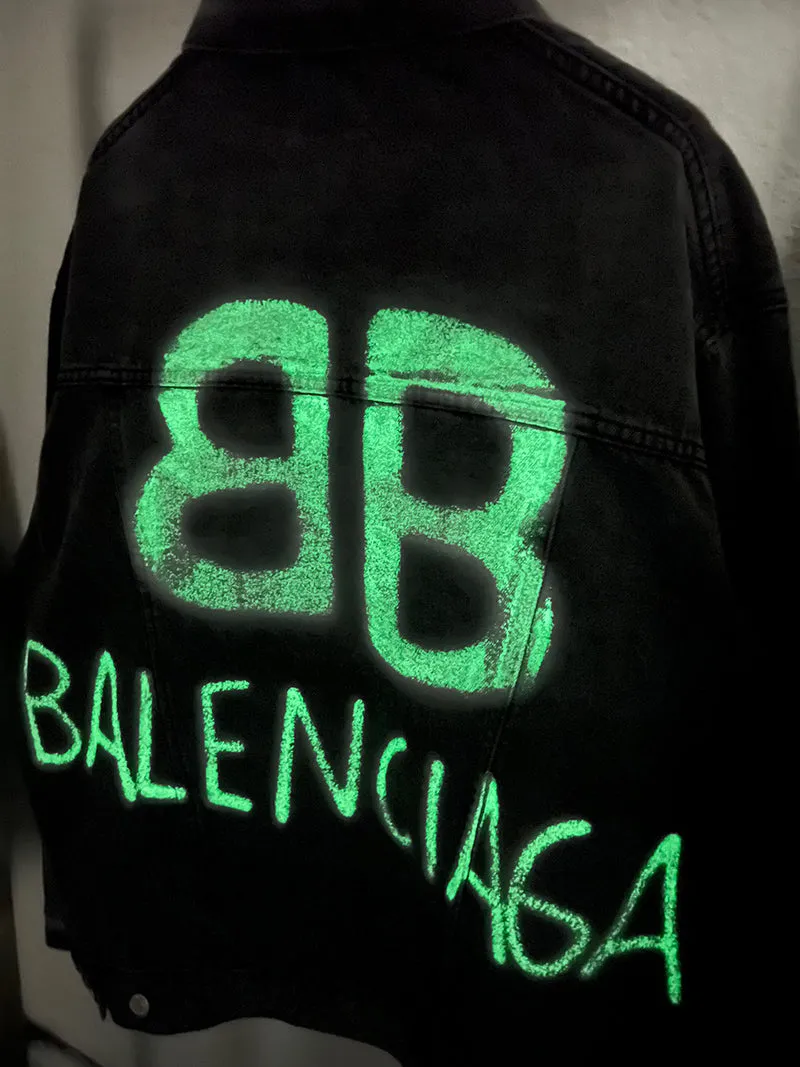 BALENCIAGA SPRAY PAINT LOGO DENIM JACKET