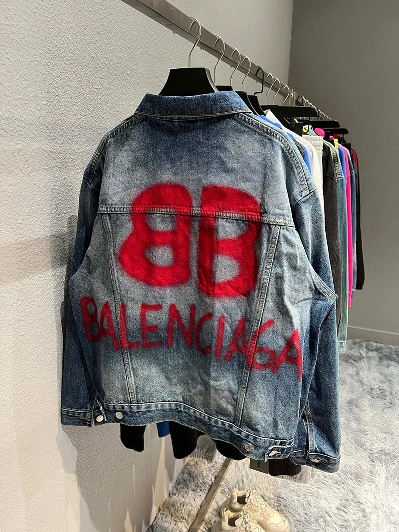 BALENCIAGA SPRAY PAINT LOGO DENIM JACKET