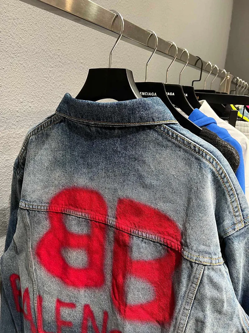 BALENCIAGA SPRAY PAINT LOGO DENIM JACKET