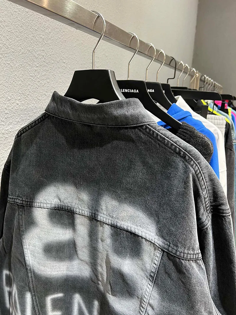 BALENCIAGA SPRAY PAINT LOGO DENIM JACKET