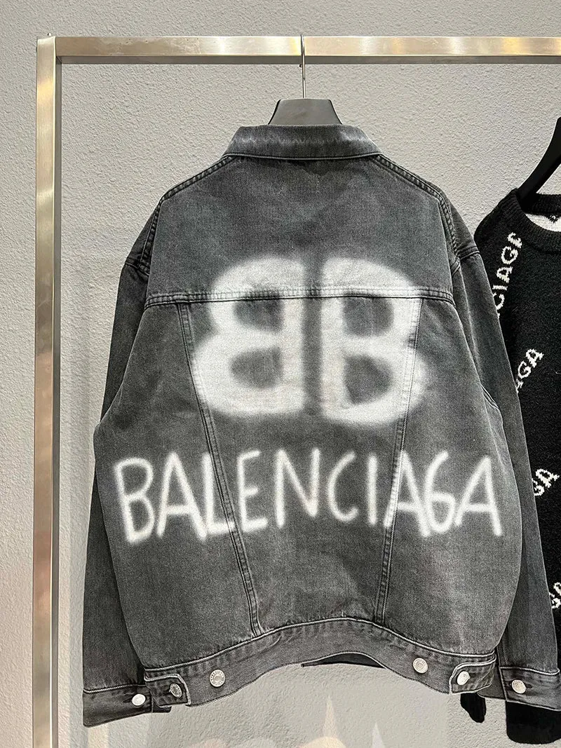 BALENCIAGA SPRAY PAINT LOGO DENIM JACKET