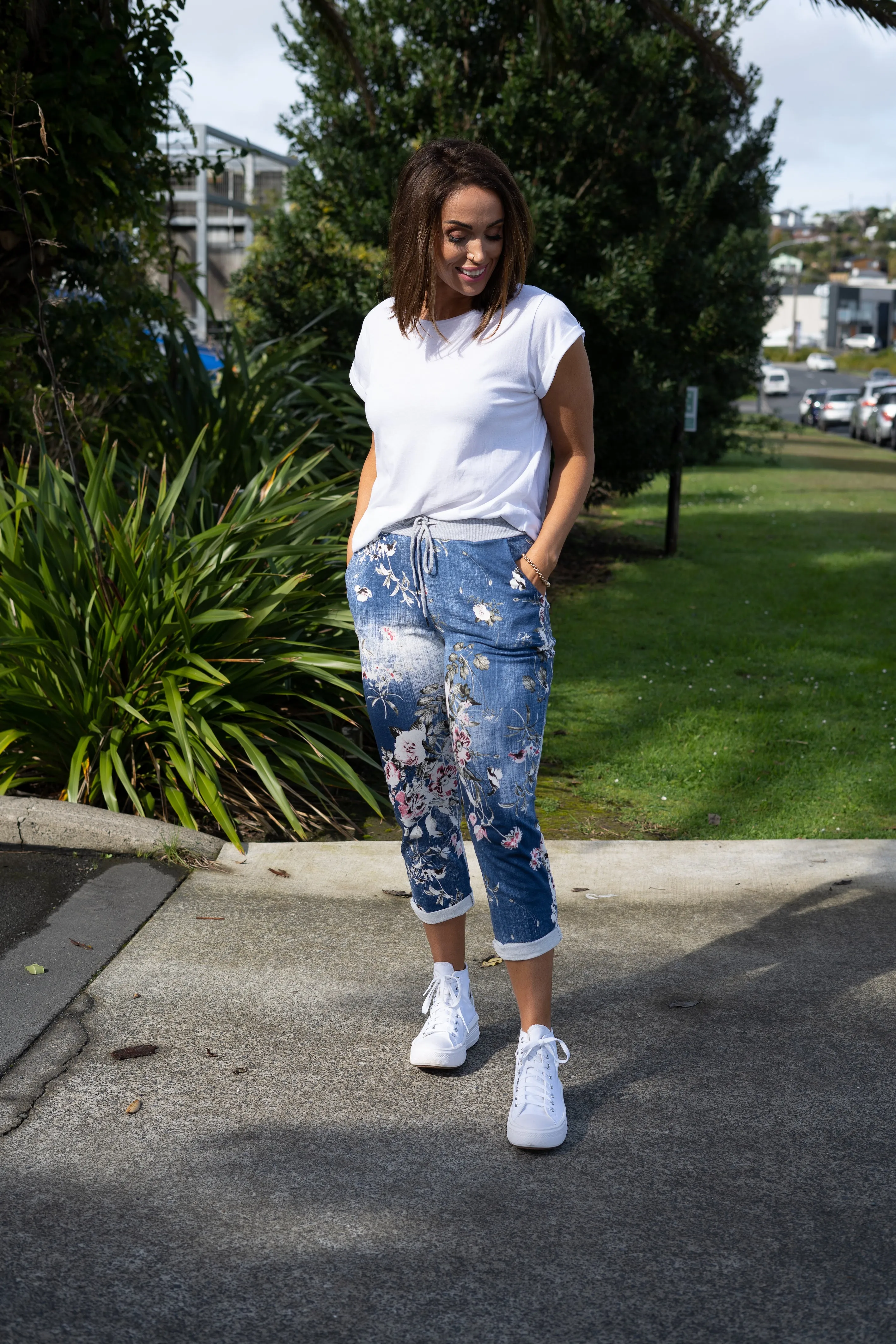 Beau Denver Floral Dark Blue Trousers