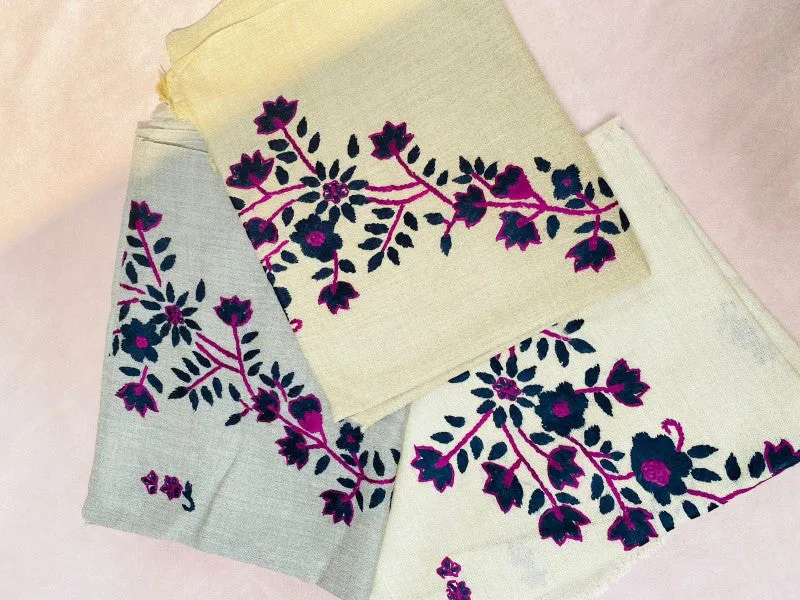 Beautiful Handmade Pure Woolen Stoler Mini Shawl with Flowers Embroidery