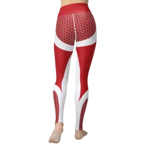 Beehive Geometric Yoga Leggings Scarlet Red