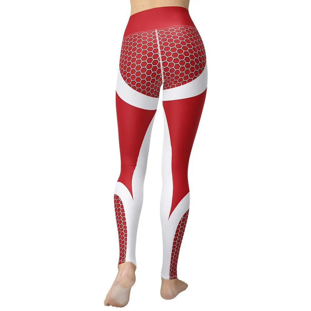 Beehive Geometric Yoga Leggings Scarlet Red