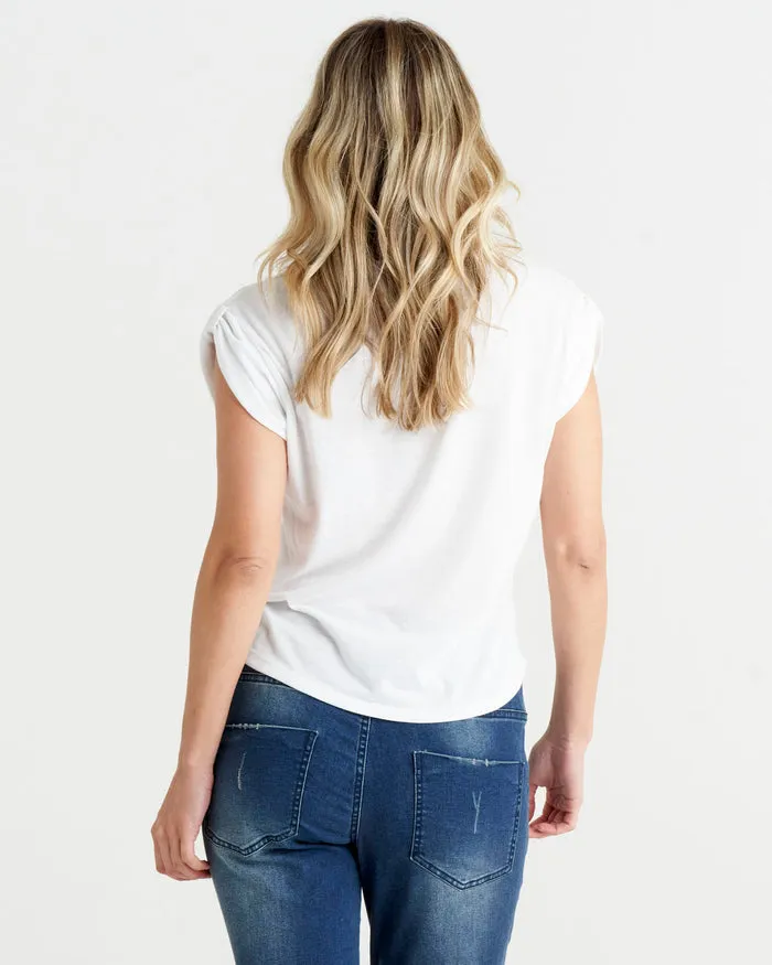 Betty Basics Gemma Roll Cuff Tee White