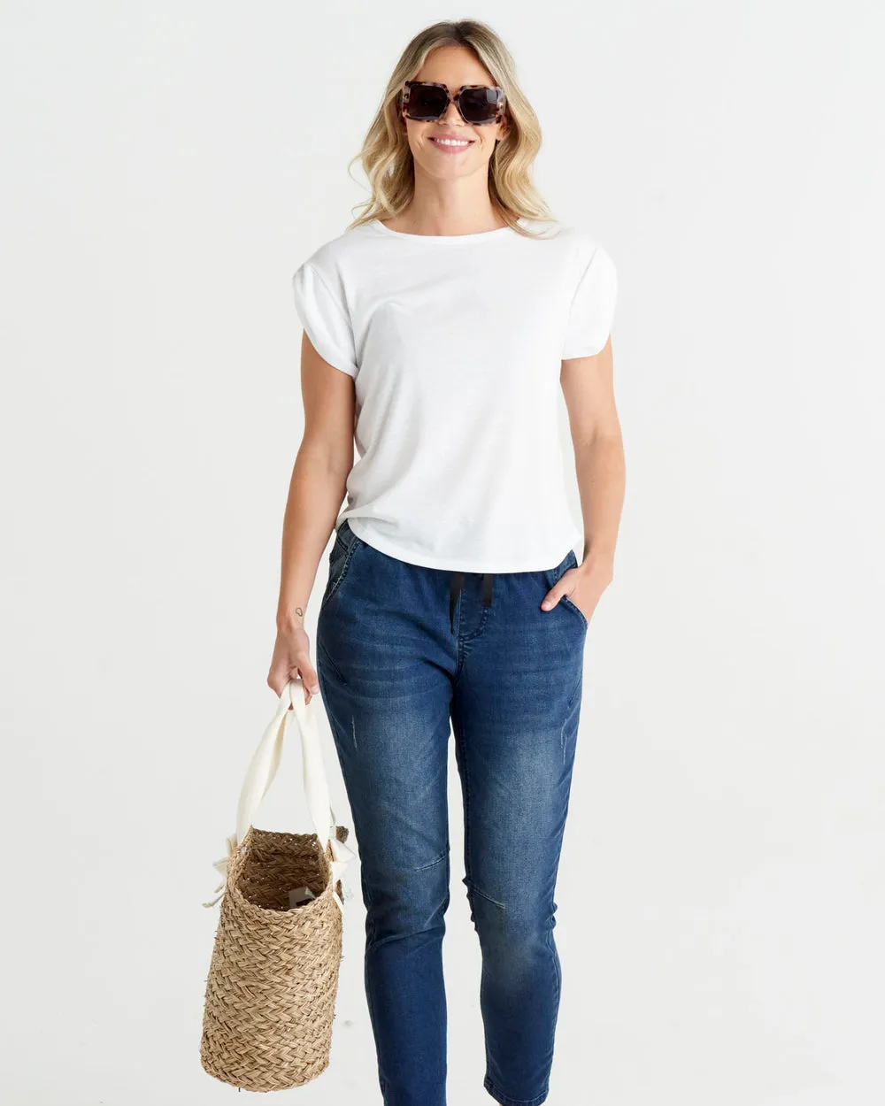 Betty Basics Gemma Roll Cuff Tee White