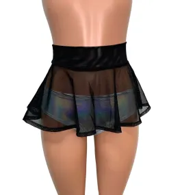 Black Mesh Super Mini 10" High Waisted Skater Skirt