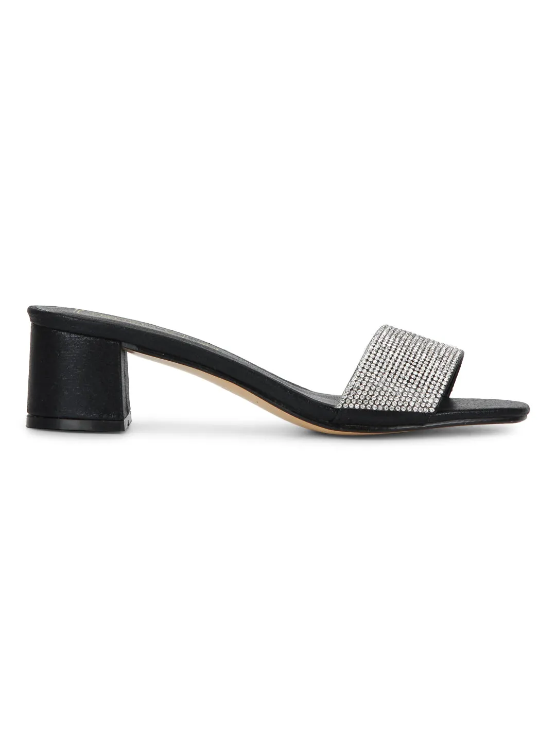 Black Mirror Low Block Sandal Heels