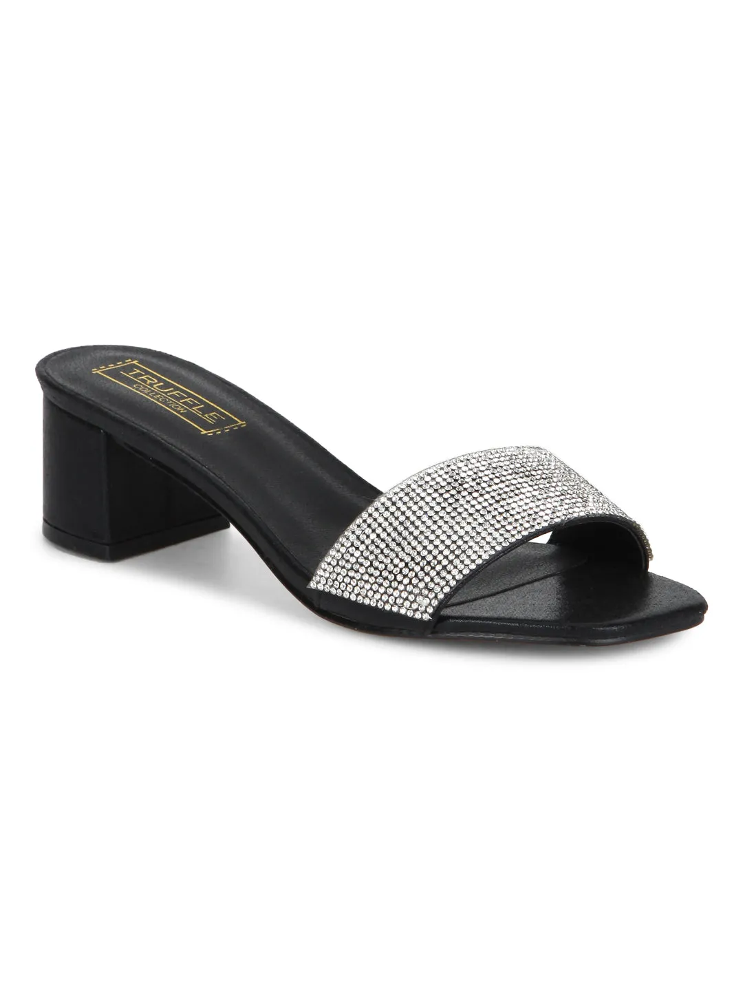 Black Mirror Low Block Sandal Heels