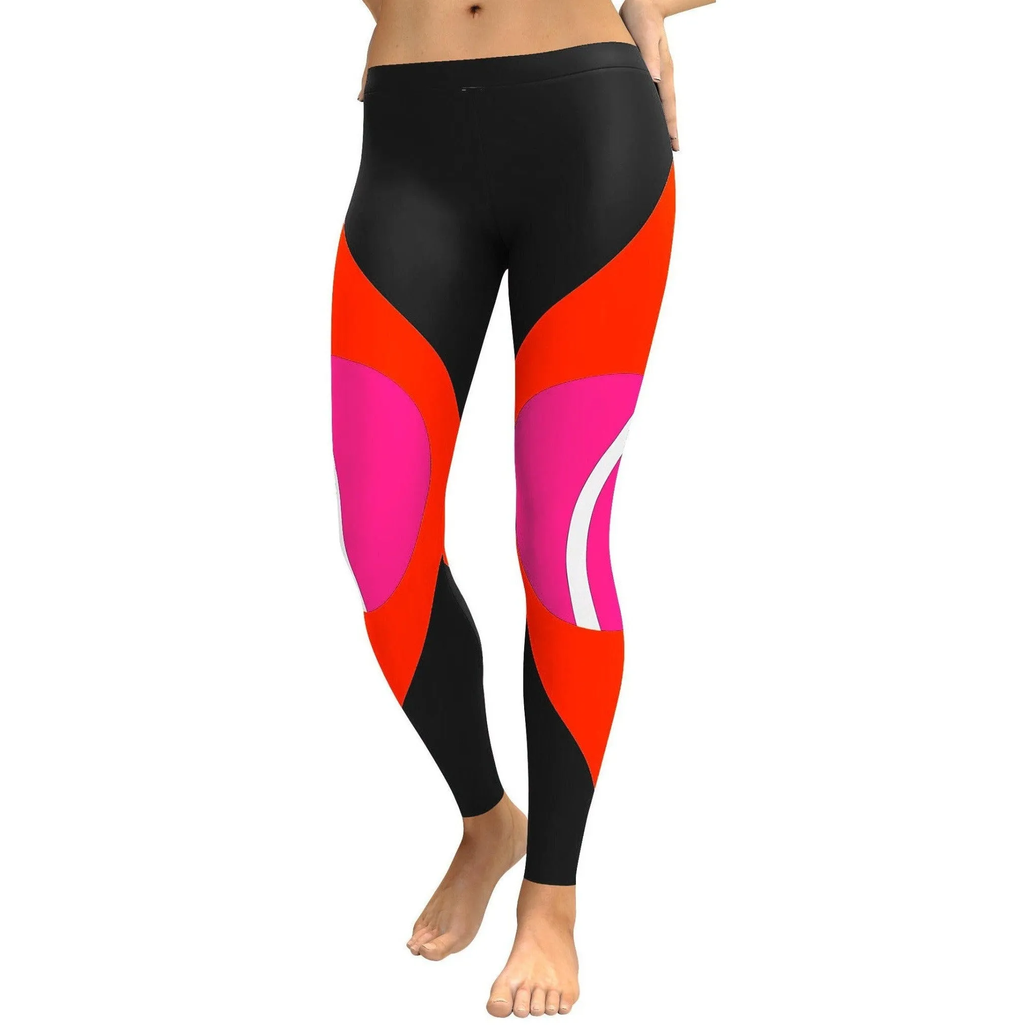 Black, Red, Pink Colorblock Leggings