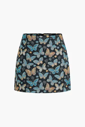 Butterfly Print Mini Skirt