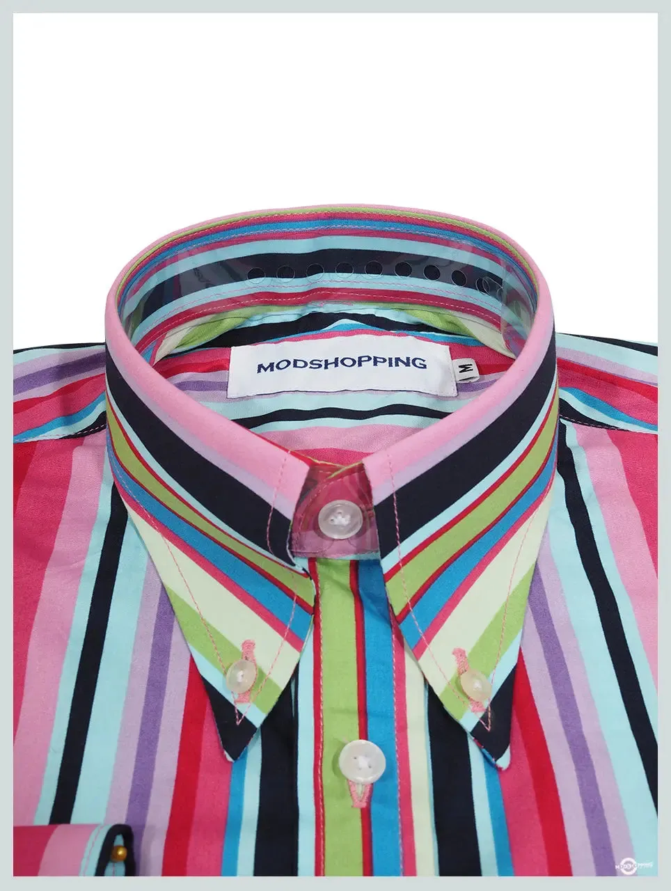 Button Down Shirt - Candy Style Multi Color Striped Shirt