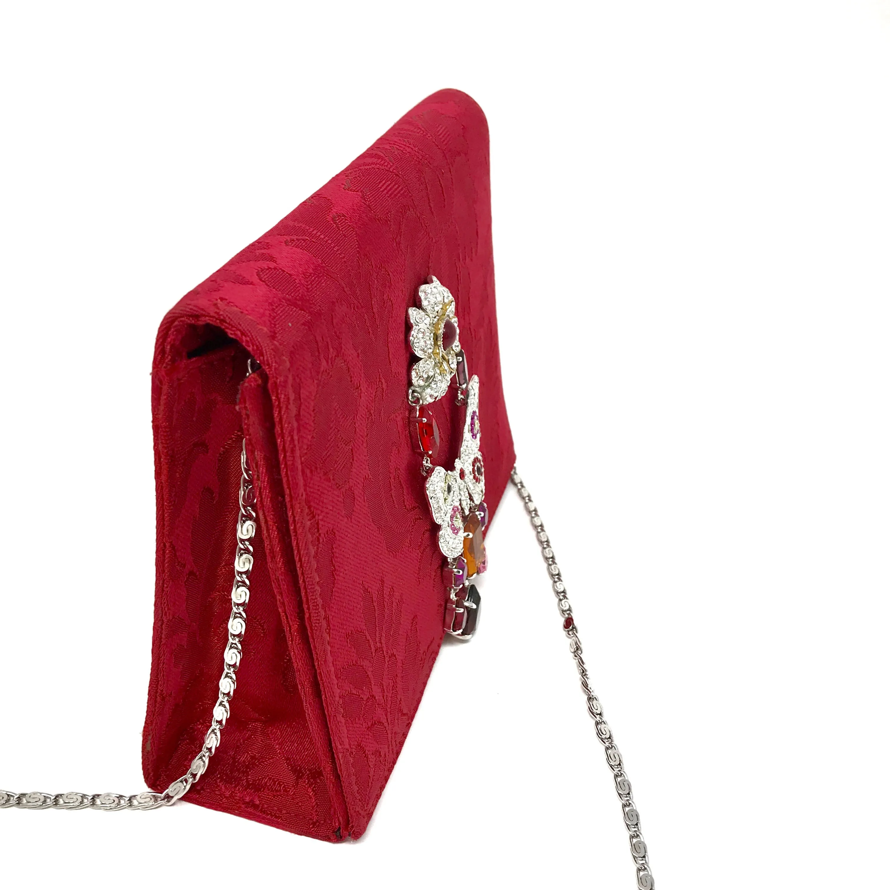 Carlo Zini Milano Crystal Jeweled Butterfly and Flower Red Mini Bag