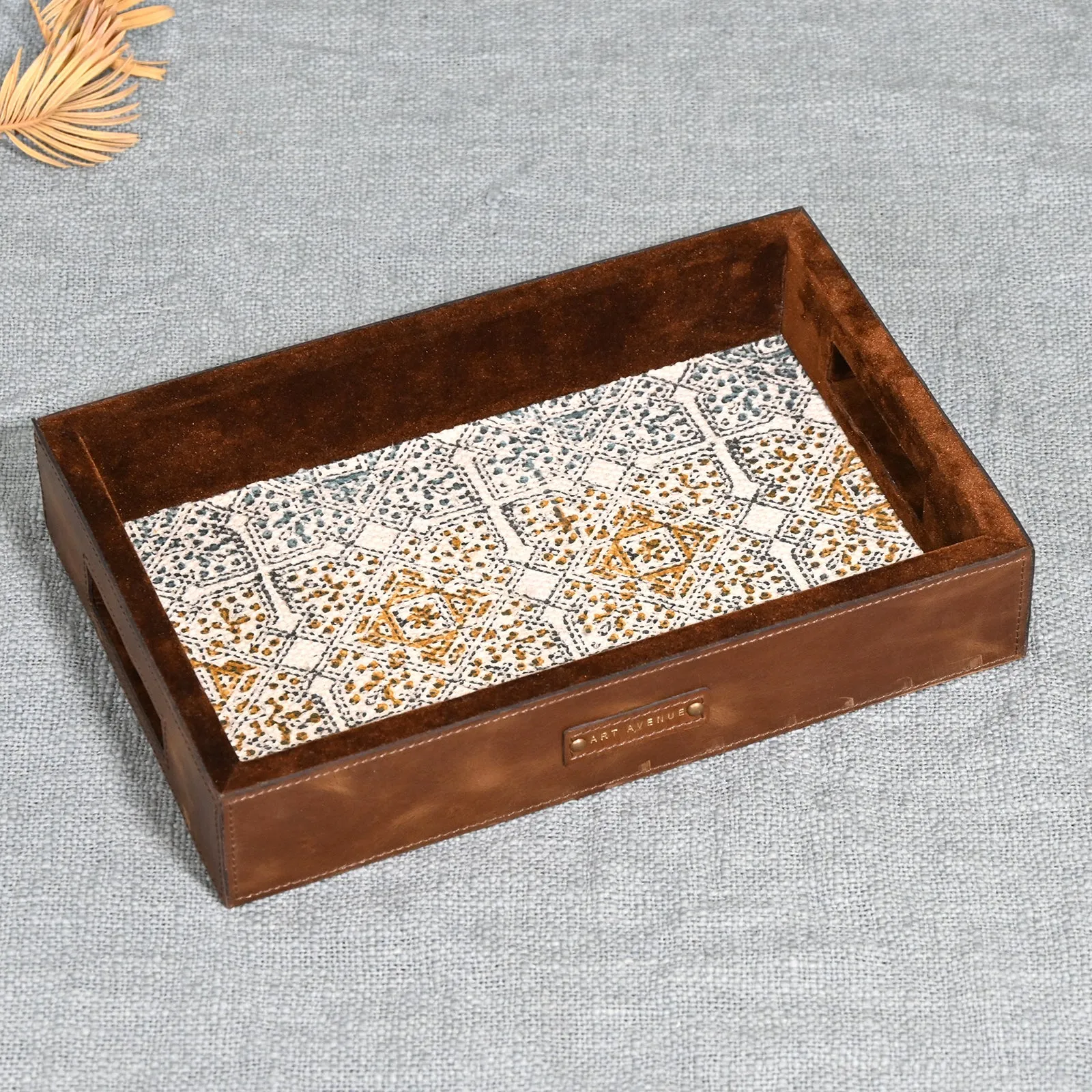 CARROTY - LEATHER & COTTON PRINTED DURRIE TRAY