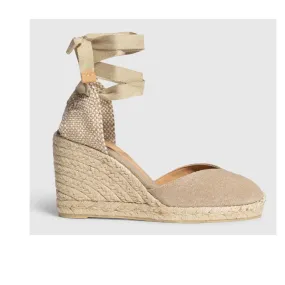 Castaner Chiara 8 Sand Beige Platform Canvas Wedge Espadrilles