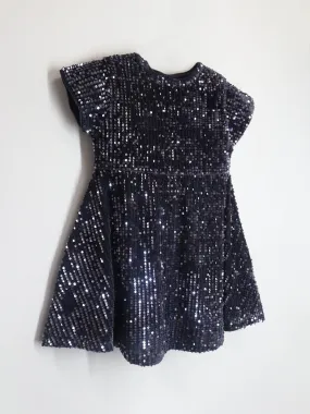 Cherry Crumble Grey Cotton Blend and Half Sleeves with Zipper Closure Fit & Flared Partywear Sequin Dress For Girls