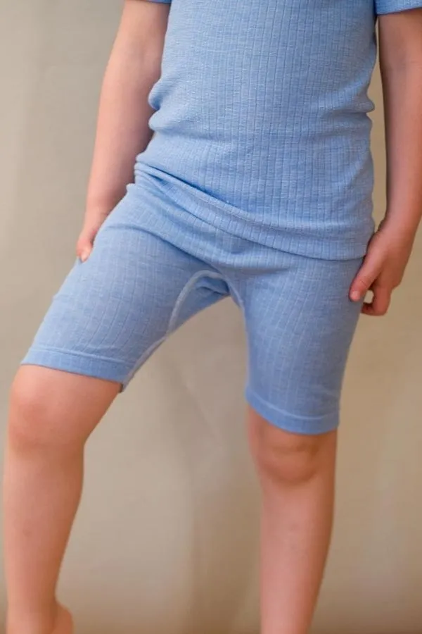 Cosilana Organic Cotton/Wool/Silk Rib Underpants CYCLIST STYLE, Blue Melange